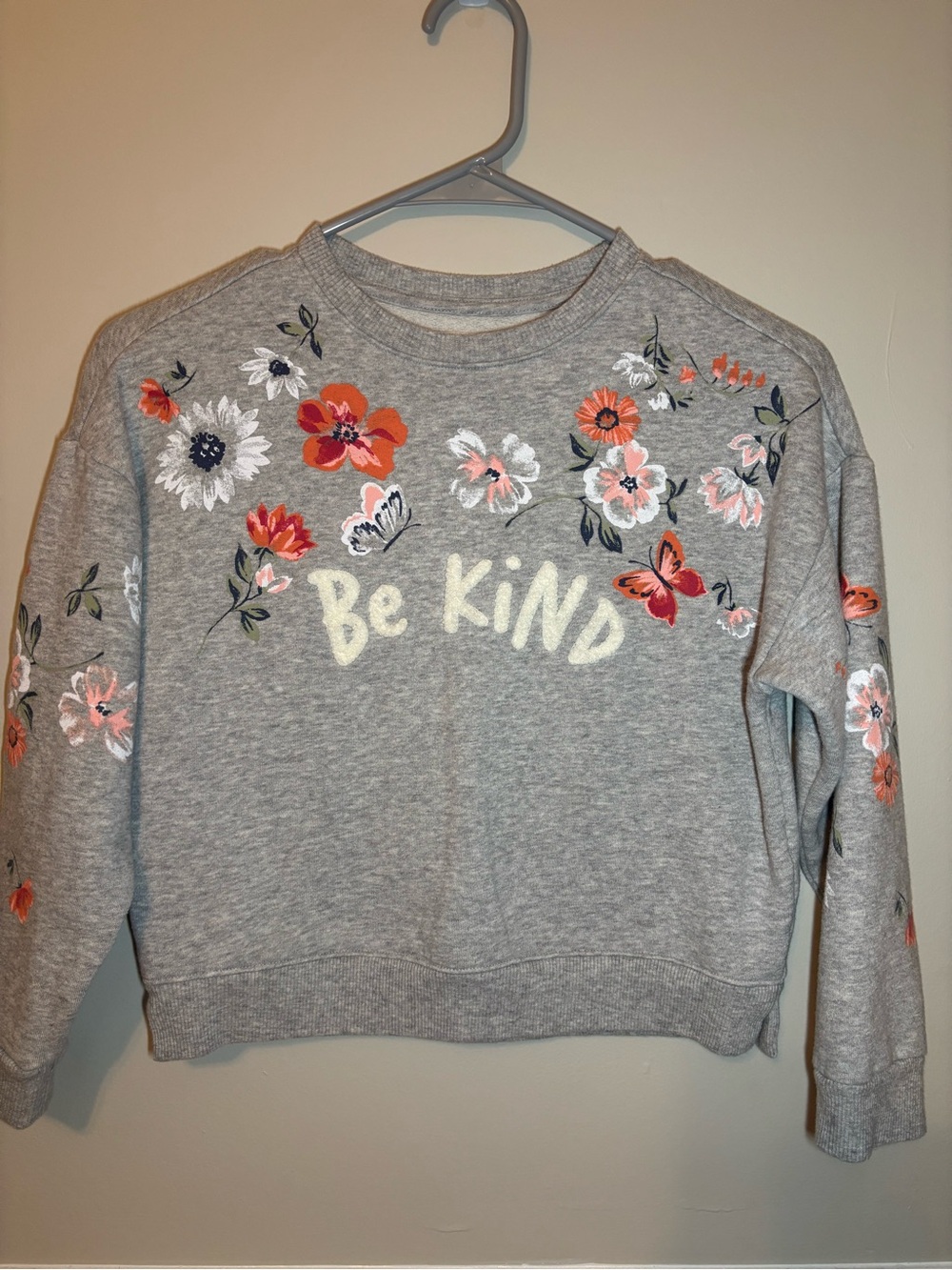 Girls M 7/8 wonder nation Grey Floral 'Be Kind' Crewneck Sweatshirt